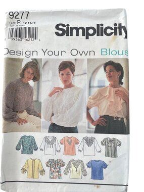 90s Simplicity 9277 Sewing Pattern Size 12-14-16 Blouses Misses Retro 1994 UNCUT